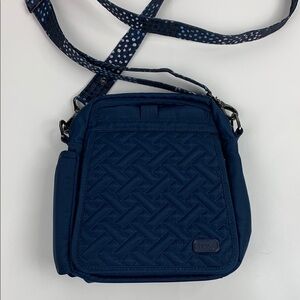 Lug Flapper Navy Blue Quilted Crossbody Bag polka dot strap Zip pockets
